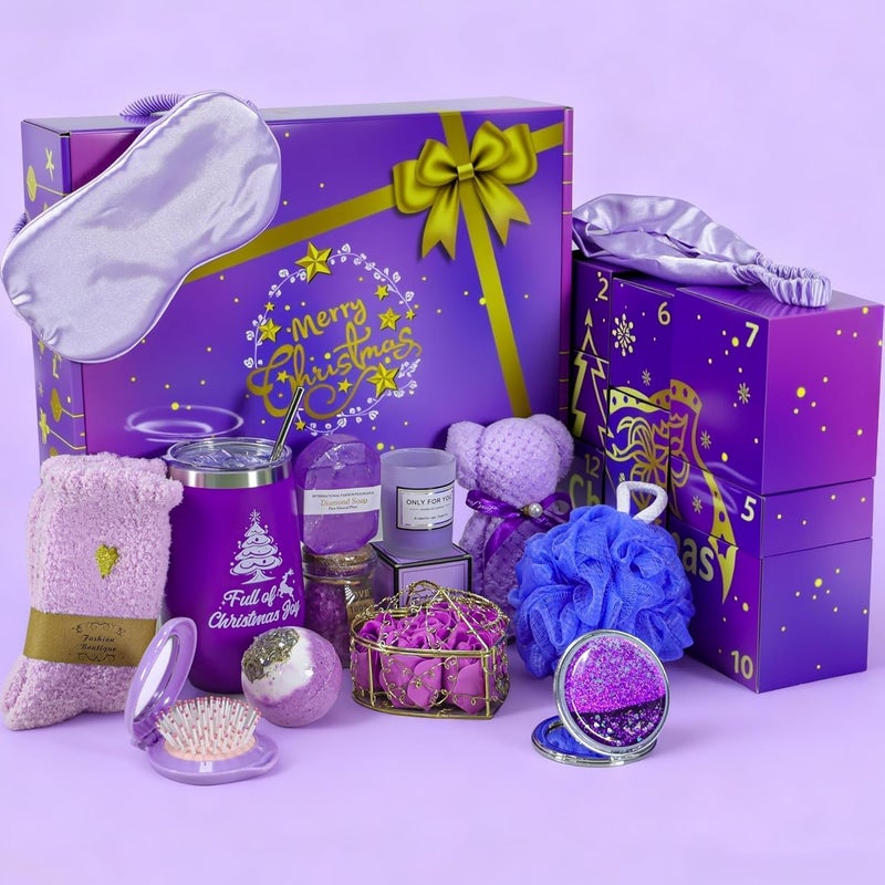 Kiddelo Advent Calendar for Women 2025 Christmas Adult, Countdown Calendar Spa Gifts Basket Set Bath Lavender Gift for Mom, Wife, Girlfriend, Sister, Her, Christmas Beauty Self Care Set with Mugs - Image 1